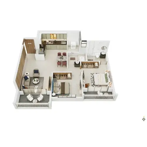 6 Boulevard 2 BHK unit plan - 797 to 817 sq.ft carpet, Tathawade Pune