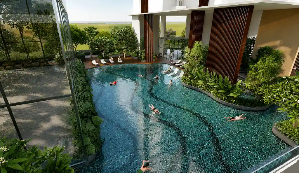 6 Boulevard - podium swimming pool and sun deck, Tathawade Pune