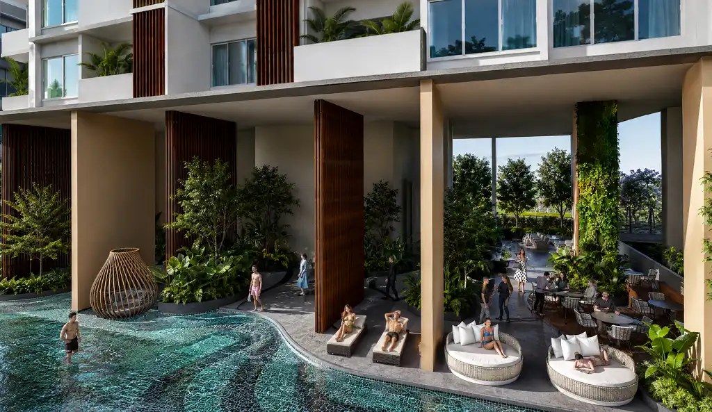 6 Boulevard - poolside seating deck on the 3-acre podium, Tathawade Pune